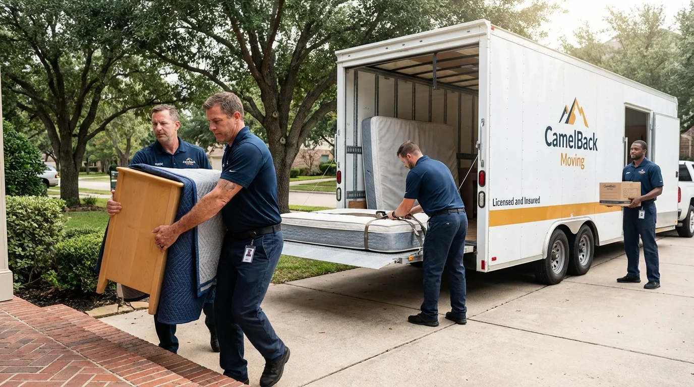 Crew loading residential truck for cross-state move from Flanagan, IL