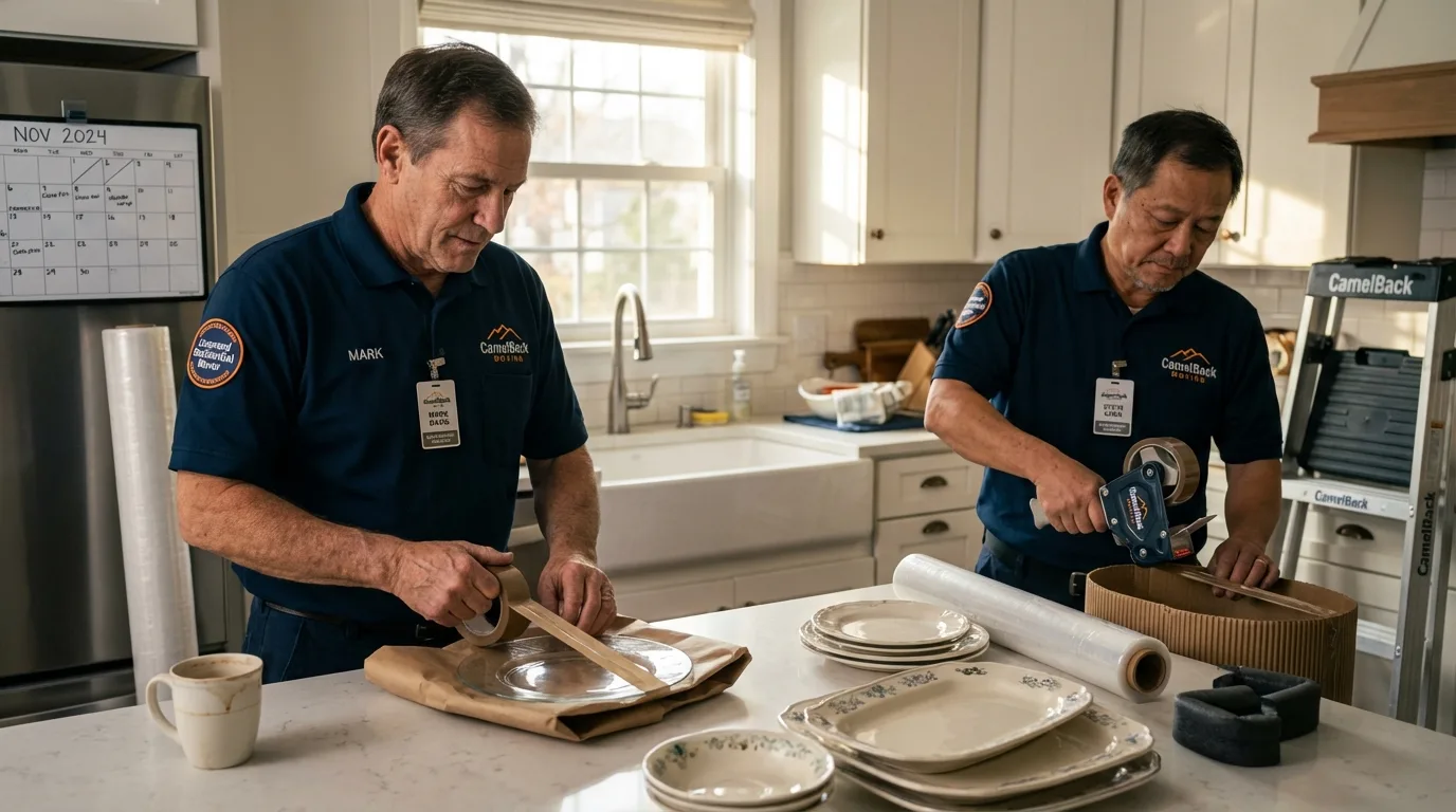Professional crew packing kitchen dishware in Flanagan, IL